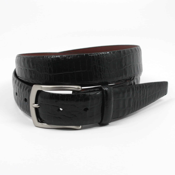 Torino Leather Alligator Embossed Calfskin Belt Black