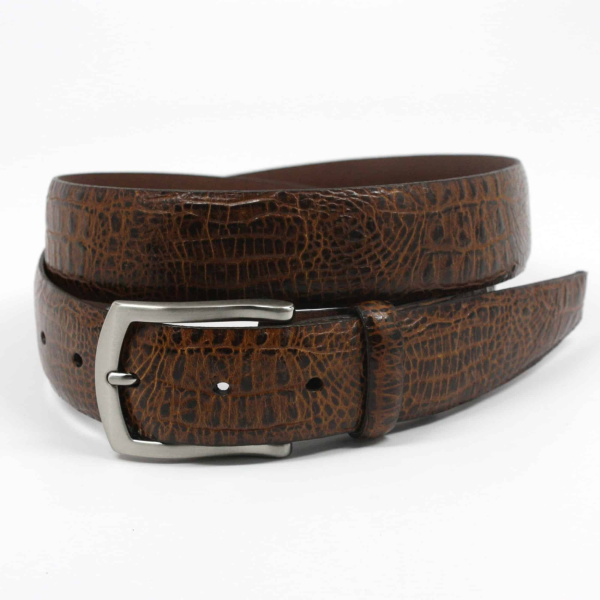 Torino Leather Alligator Embossed Calfskin Belt Cognac