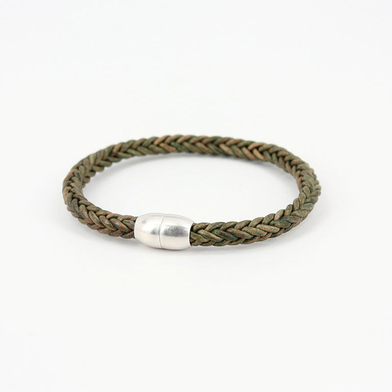 Torino Leather Antique Plaited Leather Modo Bracelet Olive