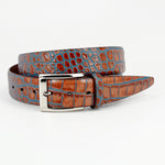 Torino Leather Bi-Color Crocodile Embossed Calfskin Belt Tan / Blue
