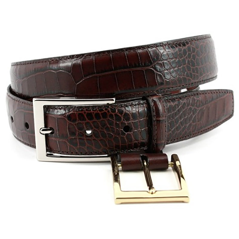 Torino Leather Big & Tall Gator Embossed Calfskin Belt Brown