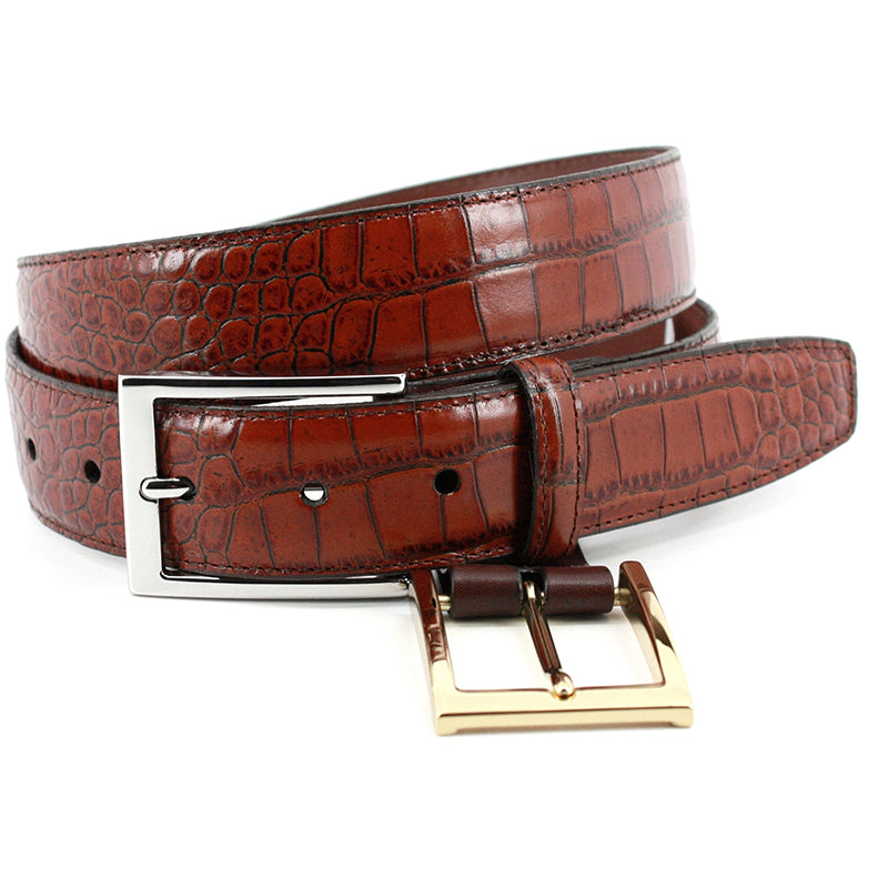 Torino Leather Big & Tall Gator Embossed Calfskin Belt Cognac