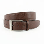 Torino Leather Big & Tall Italian Basketball Grain Embossed Calfskin Belt Brown