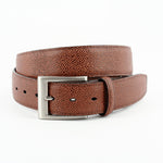 Torino Leather Big & Tall Italian Basketball Grain Embossed Calfskin Belt Tan