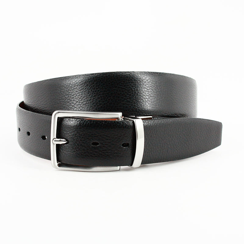 Torino Leather Big & Tall Italian Glazed Milled Calfskin Reversible Belt Black Cognac