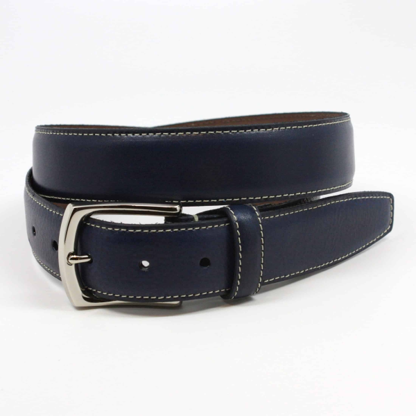 Torino Leather Burnished Tumbled Leather Belt Navy