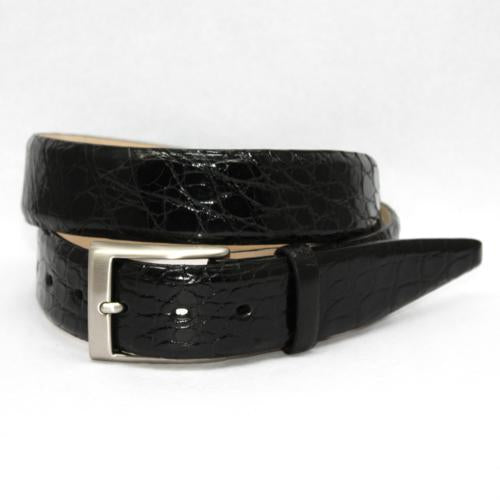 Torino Leather South American Caiman Crocodile Belt Black