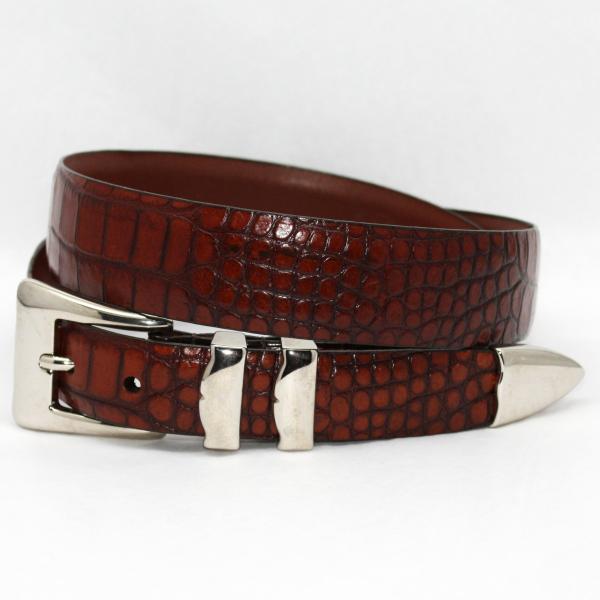 Torino Leather Alligator Embossed Belt Cognac