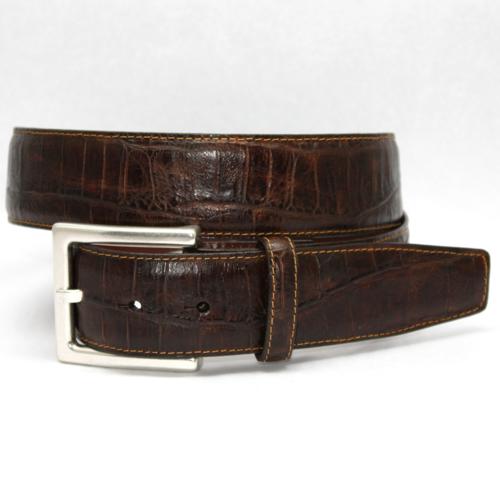 Torino Leather Big & Tall Crocodile Tail Embossed Leather Belt Brown