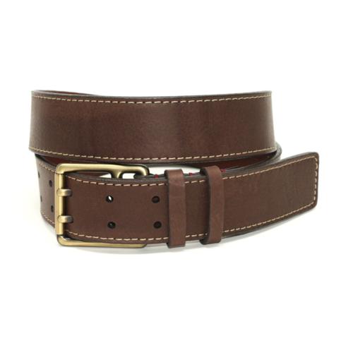 Torino Leather Deertan Side Leather Belt Brown