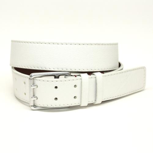 Torino Leather Deertan Side Leather Belt White