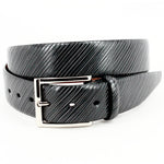 Torino Leather Diagonal Etched Italian Calfskin Dress Casual Belt Black