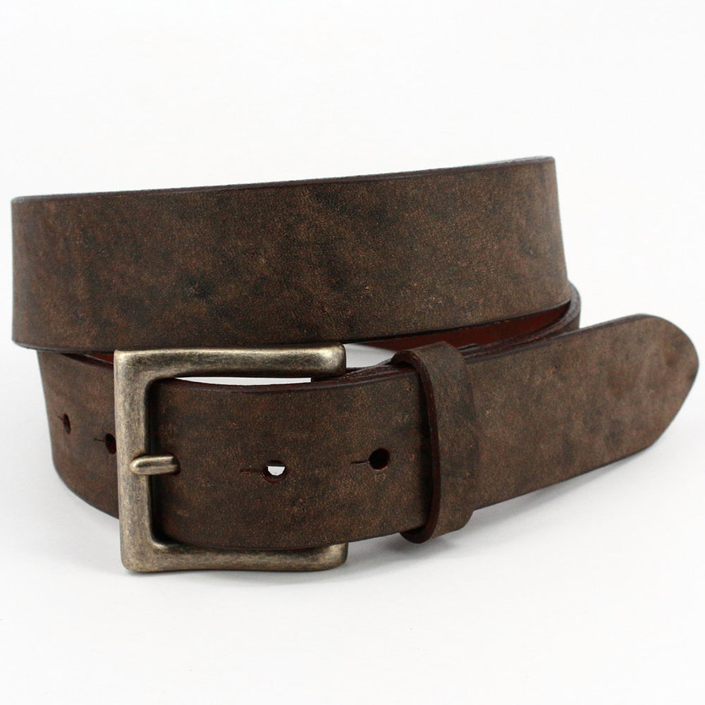 Torino Leather Distressed Calfskin Leather Casual Belt Brown