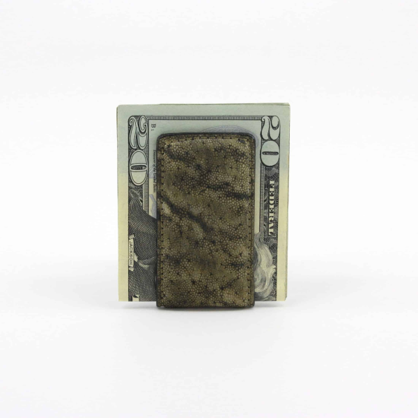 Torino Leather Elephant Skin Money Clip Olive