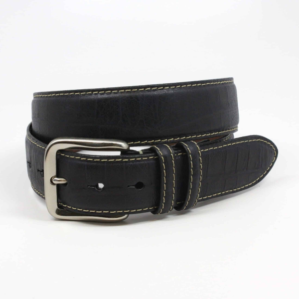 Torino Leather Embossed Alligator Calfskin Belt Black
