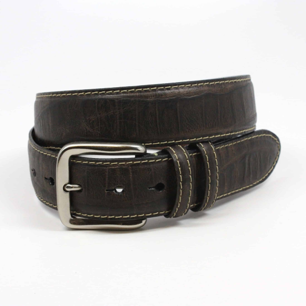 Torino Leather Embossed Alligator Calfskin Belt Brown