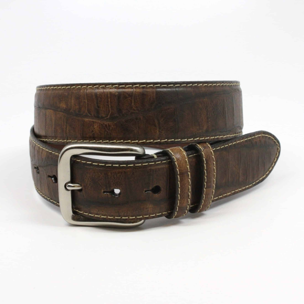 Torino Leather Embossed Alligator Calfskin Belt Cognac