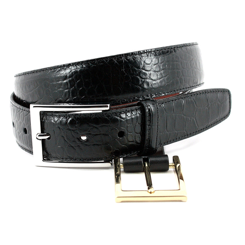 Torino Leather Alligator Calfskin Belt Black