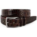 Torino Leather Embossed Hornback Crocodile Calfskin Leather Belt Brown