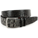 Torino Leather Embossed Hornback Crocodile Calfskin Leather Belt Grey