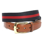 Torino Leather Ribbed Stripe Belt Navy Red