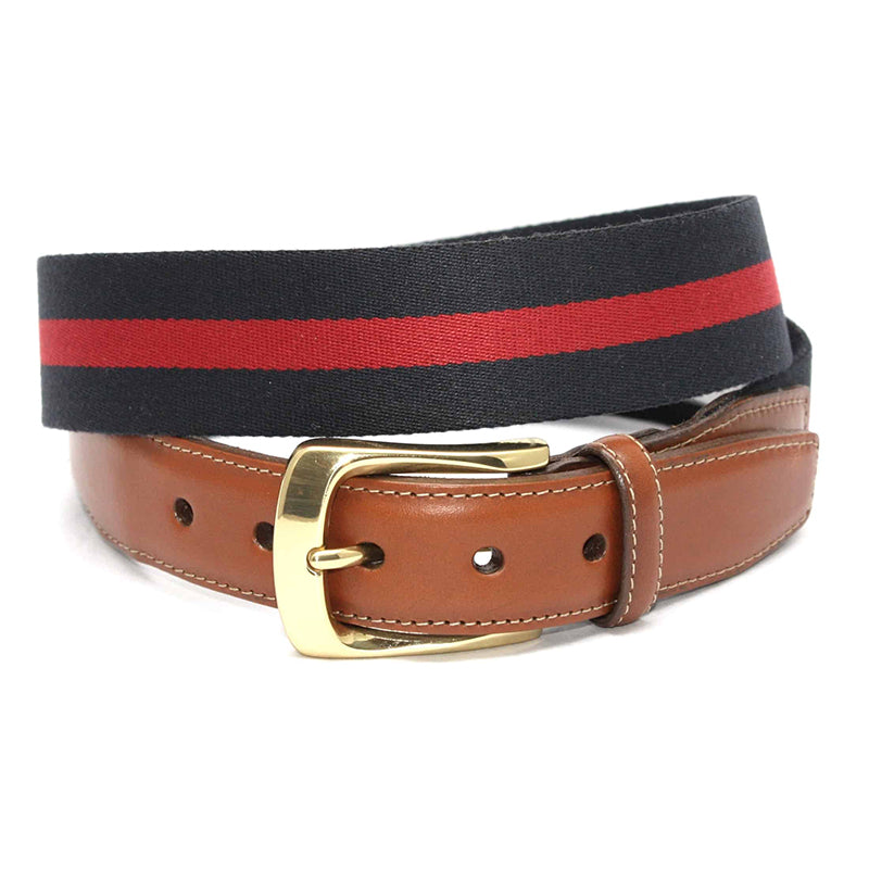 Torino Leather Ribbed Stripe Belt Navy Red