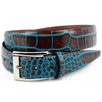 Torino Leather Faux Crocodile Embossed Dress Casual Calfskin Belt Brown/Blue