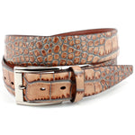 Torino Leather Faux Crocodile Embossed Dress Casual Calfskin Belt Taupe/Blue
