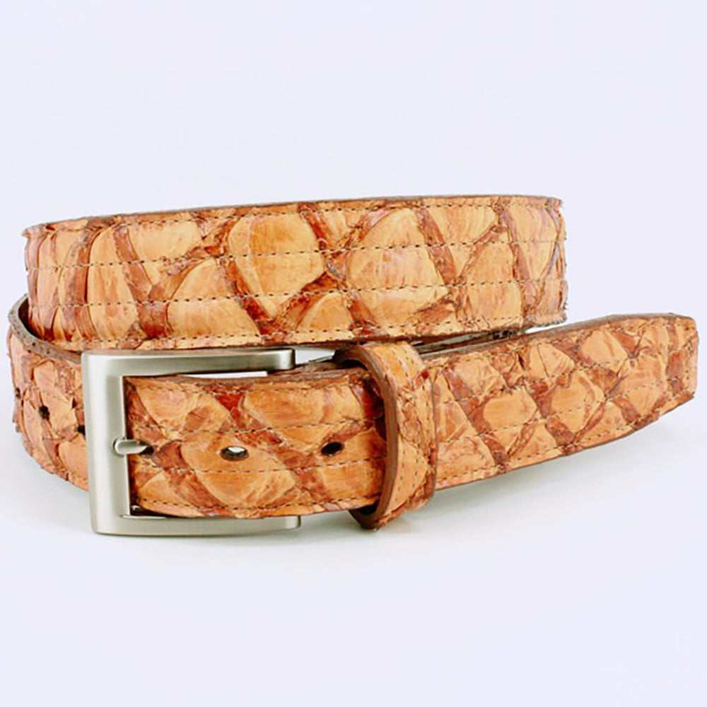 Torino Leather Genuine Amazonian Pirarucu Skin Belt Saddle Tan