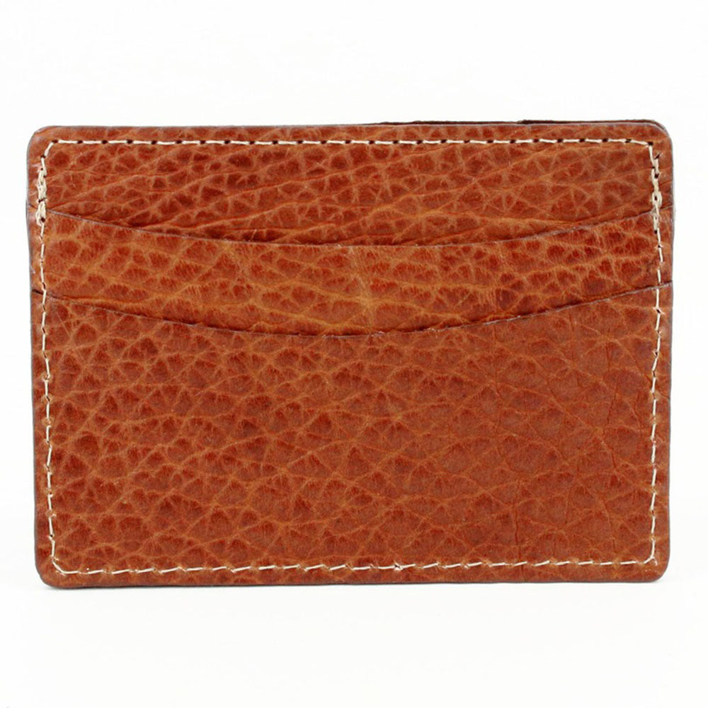 Torino Leather Genuine American Bison Leather Id Card Case Cognac