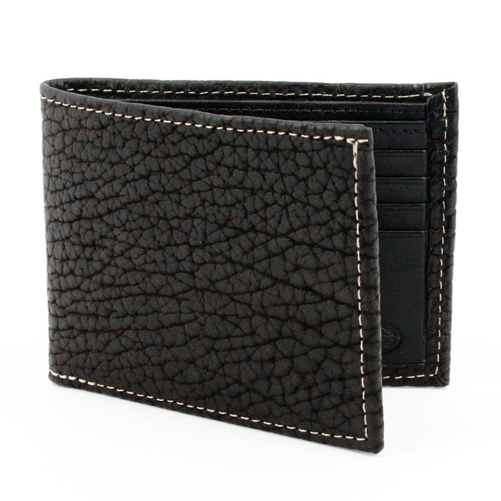 Torino Leather Genuine Bison Leather Billfold Wallet Black