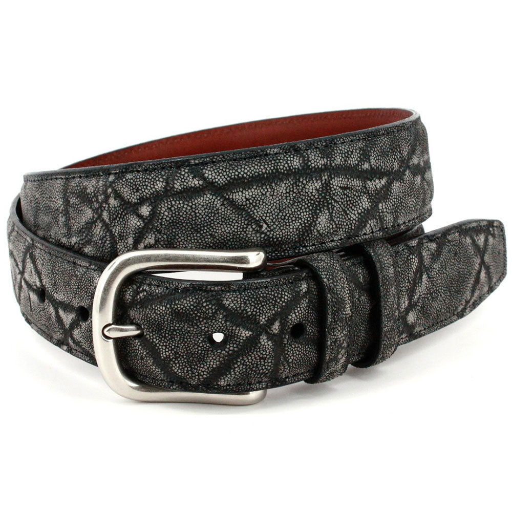 Torino Leather Genuine Exotic African Elephantskin Belt Charcoal Grey