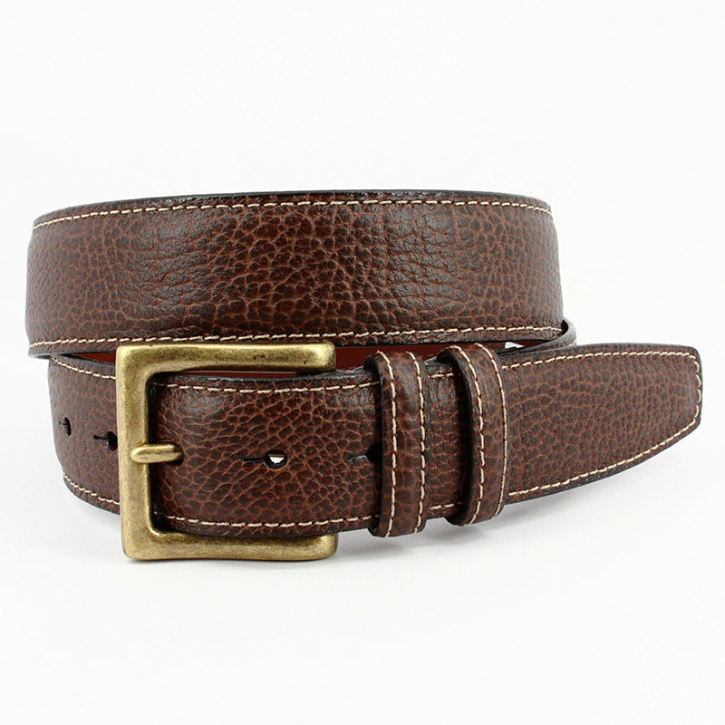 Torino Leather Genuine Shrunken Pebble Glove Leather Belt Brown