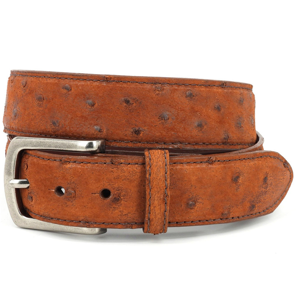 Torino Leather Genuine South African Ostrich Skin Belt Antique Brandy