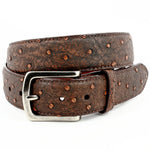 Torino Leather Genuine South African Ostrich Skin Belt Vintage Dark Cognac
