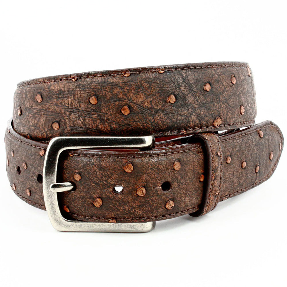 Torino Leather Genuine South African Ostrich Skin Belt Vintage Dark Cognac