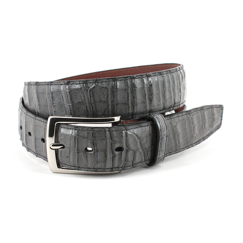 Torino Leather Genuine South American Caiman Belt Grey