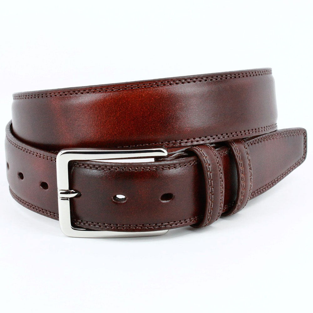 Torino Leather Hand Antiqued Italian Calfskin Leather Belt Mahogany