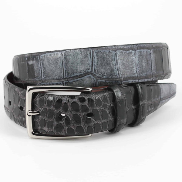 Torino Leather Hand Stained Embossed Calfskin Belt Black