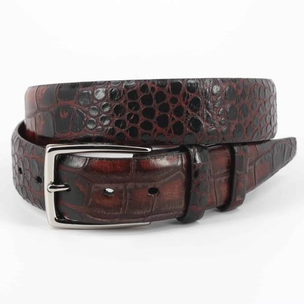 Torino Leather Hand Stained Embossed Calfskin Belt Brown