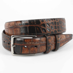 Torino Leather Hand Stained Embossed Calfskin Belt Cognac