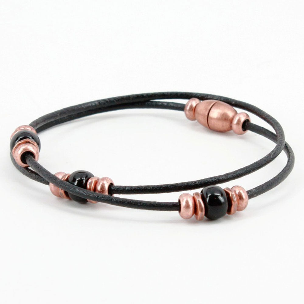 Torino Leather Harness Leather Double Wrap Bracelet Black / Black