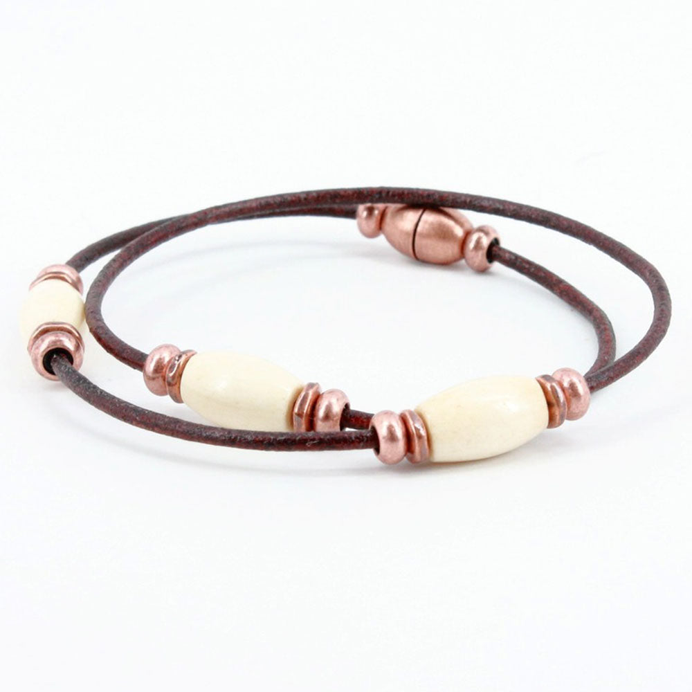 Torino Leather Harness Leather Double Wrap Bracelet Bone / Brown