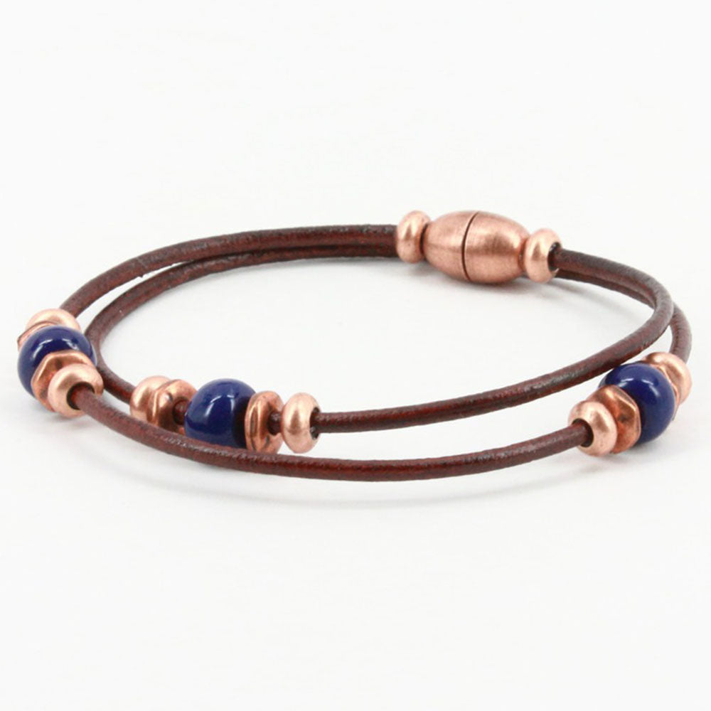 Torino Leather Harness Leather Double Wrap Bracelet Navy / Brown