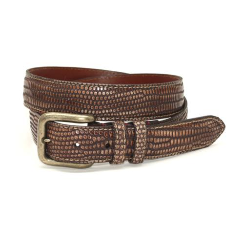Torino Leather Iguana Calfskin Belt Brown