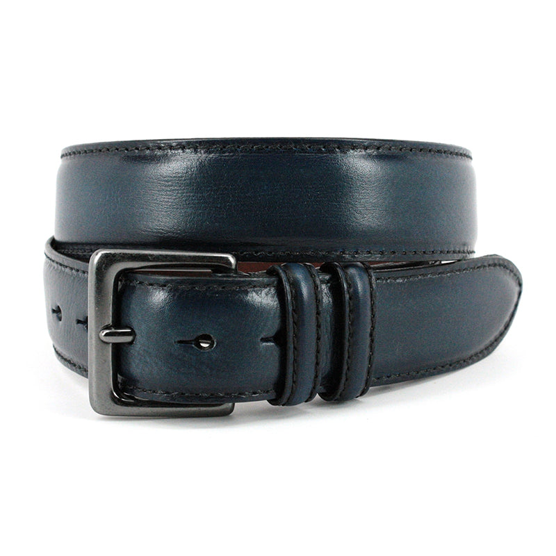 Torino Leather Italian Antiqued Shrunken Cowhide Shoulders Belt Navy