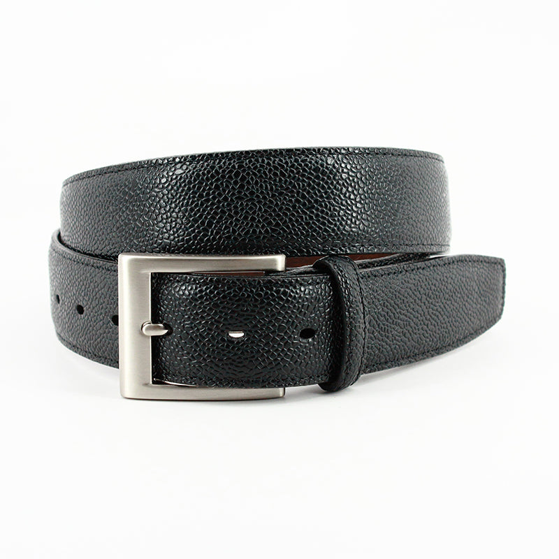 Torino Leather Italian Basketball Grain Embossed Calfskin Belt Black