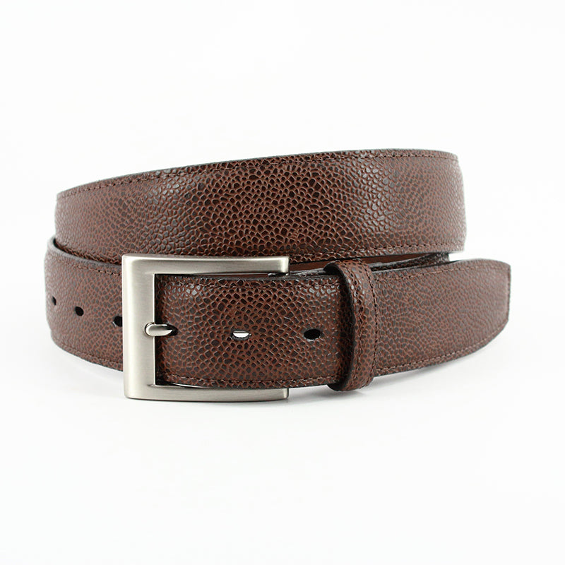 Torino Leather Italian Basketball Grain Embossed Calfskin Belt Brown