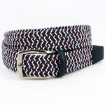 Torino Leather Italian Braided Elastic Rayon Stretch Belt Blue/Red/White