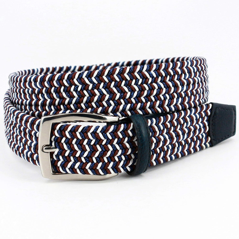 Torino Leather Italian Braided Elastic Rayon Stretch Belt Blue/Red/White